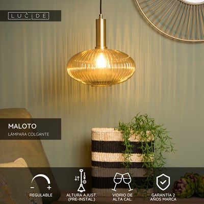 Lucide MALOTO - Lámpara colgante - Ø 30 cm - 1xE27 - Ámbar